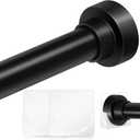 Tension Curtain Rod 34-120In(3-10Ft) with 2 Rod Holders, No Drilling Never Rust Long Shower Curtain Rod, Adjustable Spring Curtain Rod for Large Window or Outdoor Patio, Stainless steel, Matte Black
