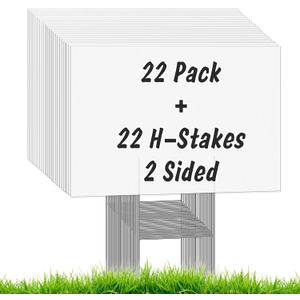 22Pcs Blank Yard Signs with Stakes, IKAYAS 17X12inch White Garden Yard Signs Yard Sale Signs Corrugated Plastic Signs for Party Decorations, Garage Sale, Guidepost, Open House