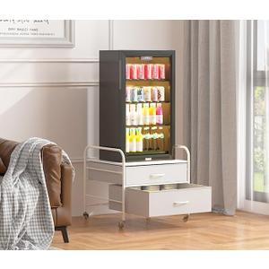 Mini Fridge Stand, Fridge Stand with Storage, 2 Drawer Fridge Cart, Organizer Unit for Mini Fridge, Fridge Stand Table, Mini Fridge Table with Swivel Wheels, White