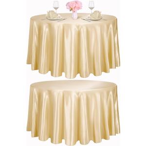 TURSTIN 2 Pieces Round Satin Tablecloth 120 Inches Overlay Table Cover Smooth Fabric Table Decor Bright Silk Tablecloth for Holiday Dinner Wedding Banquet Decoration (Champagne)