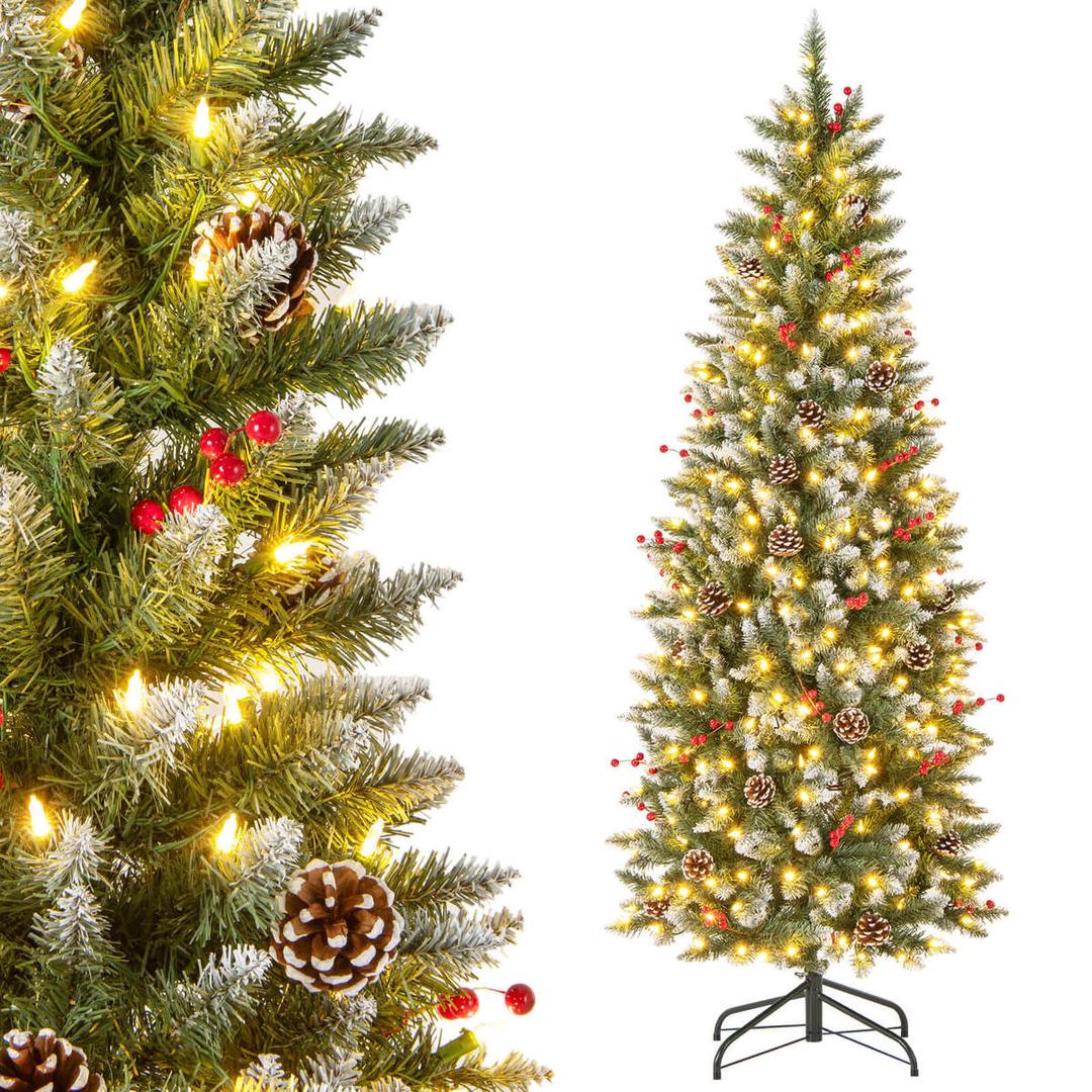 6 FT Pre-Lit Artificial Christmas Tree with 618 Snowy Tips 6 FT Pre-Lit Artificial Christmas Tree with 618 Snowy Tips