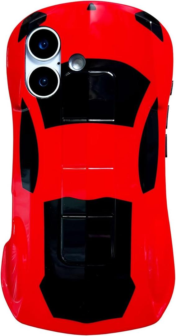 Case for iPhone 16 for Teen Boys Girls, 3D Race Sport Car Design iPhone16 Phone Cover Kids, Cute Cool Sturdy Soft iPhone 16 Cover (Red Car)