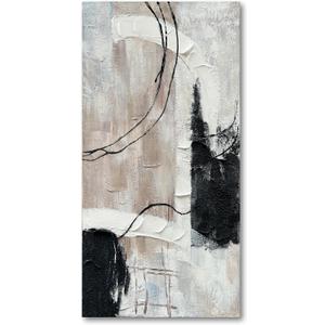 Art Hand-Painted Black and White Abstract Texture Art Oil Painting Canvas Frame Wall Art Modern Large Size Home Wall Decoration 47x23 Inch