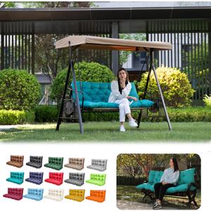 Porch Swing Cushions, Outdoor Swing Replacement Cushions 3 Seater with Backrest, Waterproof Bench Cushion with Ties,for Patio,Porch, Garden,Backyard (Lake Blue 60 * 40 in)