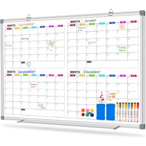 Calendar Whiteboard for Wall 36" x 24", 4 Month Magnetic Calendar Dry Erase Board, Planning Board Bulletin Board Portable Board for Office, School, Home Organization