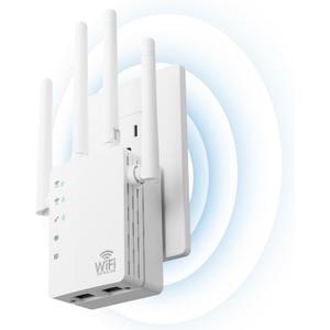 WiFi Extender with Ethernet Port, Covers Up to 13888 Sq.ft and 150+ Devices, WiFi Extender Signal Booster with Dual Band 5GHz/2.4GHz, Antennas, Ethernet Port & EasyMesh, 1-Tap Setup