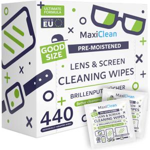 MAXI CLEAN 440 Pack Lens Wipes for Eyeglasses Pre-Moistened, Individually Wrapped Streak-Free Cleaning for Glasses & Laptop Screens, Glasses Cleaner Wipe Bulk 5.5 x 4.7 Inch, Sunglasses & Phone Wipe