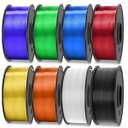 TECBEARS Translucent PLA 3D Printer Filament, PLA Filament Bundle, 0.25kg Each Spool, Total 2kg, 8 Packs, Black+White+Transparent (Red, Purple, Orange, Blue, Yellow, Green)