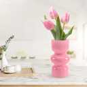 Pastel Pink Glass Vase-7 Inch Elegant Colored Vases for Flowers, Bouquet, Unique Bubble Flower Vases for Centerpiece, Wedding Table, Desk, Decorative Vase for Home Decor, Living Room, Office