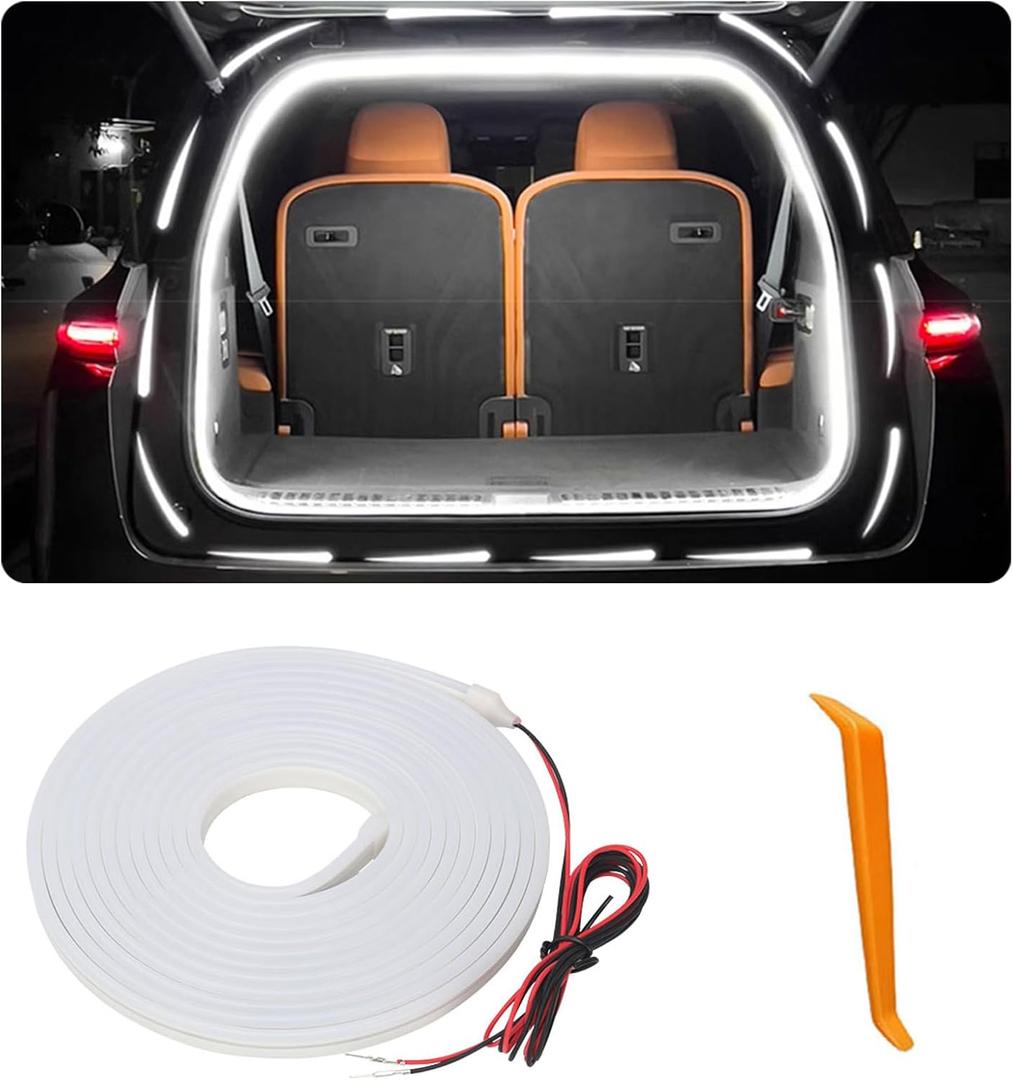 Car LED Strip Lights, Dynamic Flowing Car Trunk Light Strip, White Colors 157.48" Flexible Trunk Led Light Strip, Easy Install, Waterproof, Universal Fit for Cars, SUVs(White)