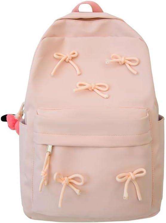 2026 Trendy Cute Bowknot Backpack for Women Laptop Daypack Y2k Preppy Aesthetic Backpack Kawaii Coquette Backpack (Pink)