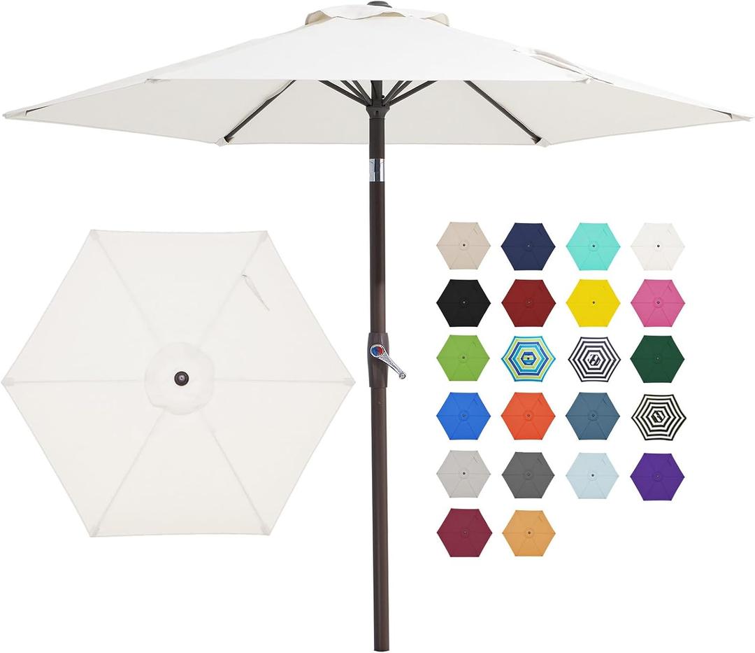 JEAREY 7.5FT Patio Umbrella Outdoor Market Umbrella with 6 Sturdy Ribs, Push Button Tilt/Crank Table Umbrella for Garden, Deck, Backyard and Pool, Off-White