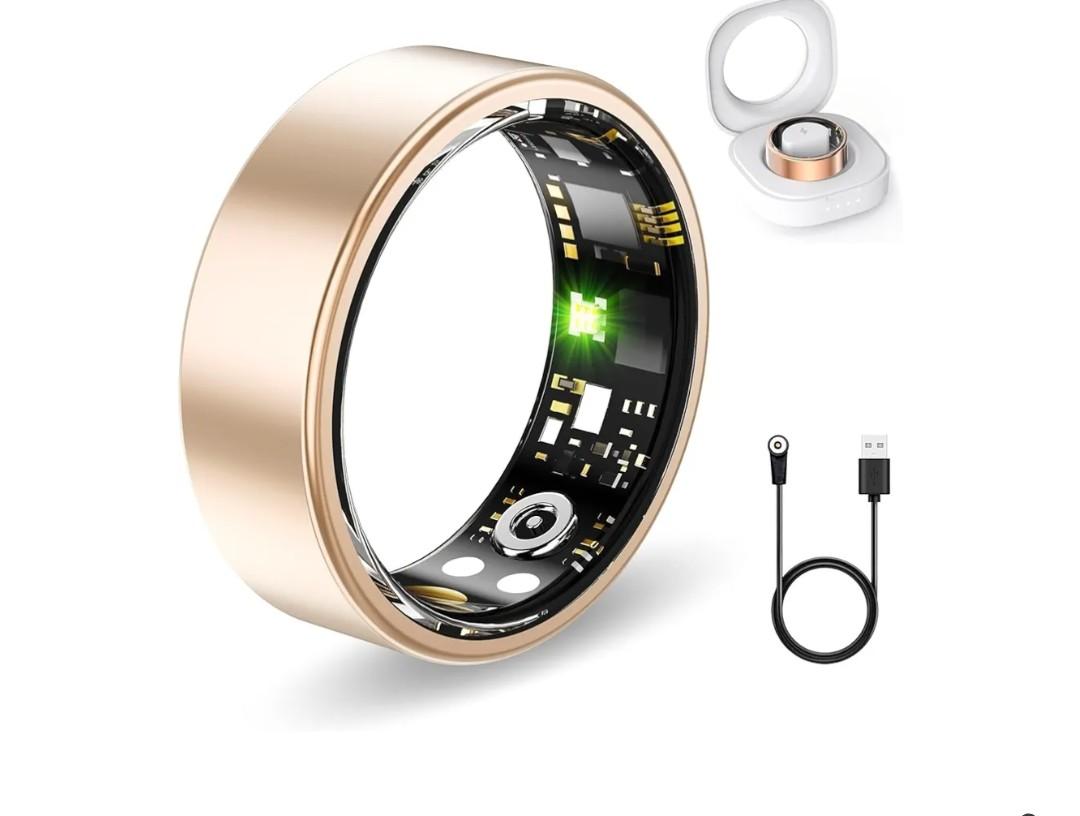 Smart Rings for Women Men, Fitness Ring with Heart Rate, Blood Oxygen, HRV, Stress, Sleep Tracker, Step Tracker, No Subscription Fee, lP68 Waterproof Smart Ring for iPhone & Android (Gold 8#