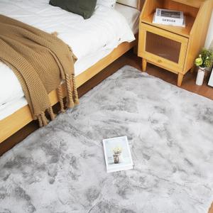 Ghouse Grey Faux Rabbit Fur Rug 5x7 Machine Washable Area Rugs for Bedroom Fluffy Rugs for Living Room No-Shedding Carpet Sheepskin Rug (4'11" x 7'1" (Rectangular))