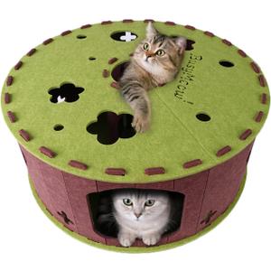 Large Cat Tunnel Bed for Multiple Cats, Scratch Resistant Indoor Cat Bed, Holds Up to 30 Lbs (L 24×24×11.8, Green)