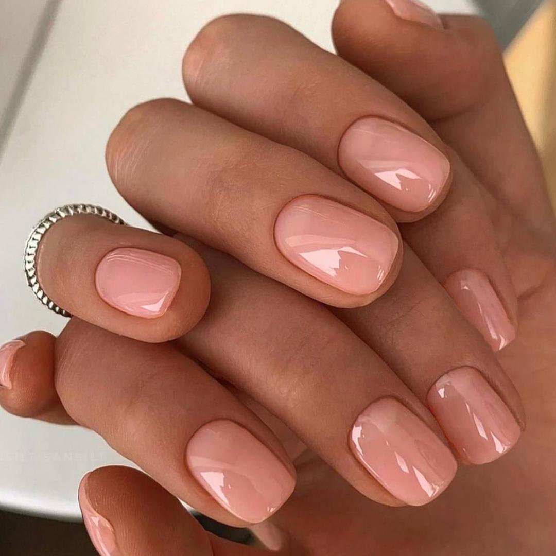 GLAMERMAID 48Pcs 2Packs Press on Nails, Spring Summer Pure Nude Gel Extra Short Squoval Glue on Nail Sets, Glossy Short Square Reusable Fake Nails Acrylic False Nails Manicure Kits for Women