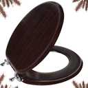 Round Toilet Seat Molded Wood Toilet Seat with Zinc Alloy Hinges, Easy to Install also Easy to Clean, Anti-pinch Wooden Toilet Seat by Angol Shiold (Round, Dark Brown)