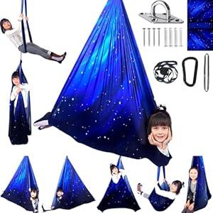HiCamer Sensory Swing for Kids Indoor and Outdoor Therapy Cuddle Swing Snuggle Hammock Chair Holds up to 300 lbs with Hardware Hanger Kit For Aspergers Autism ADHD (Space Blue)