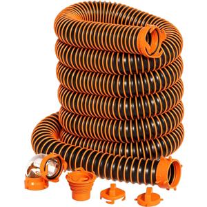 50 FT Extra Long Camper RV Sewer Hose Kit with 6-in-1 Clear Elbow Adapter