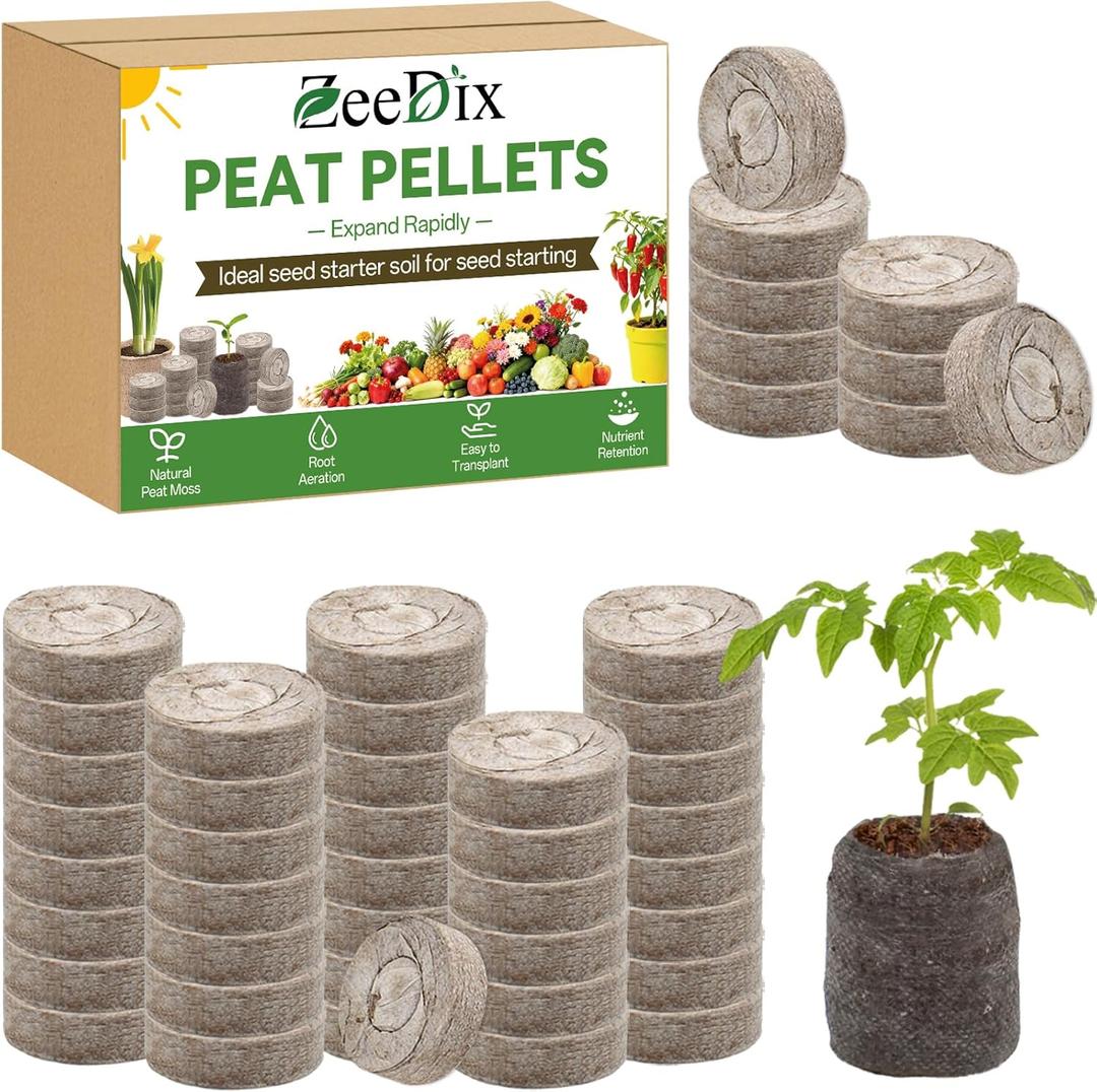ZeeDix 30mm 55Pcs Compressed Peat Pellet Fiber Soil Plant Seed Starters - Nursery Plugs Pallet Seedling Soil Block for Grow Herbs Plant Flowers Vegetables(with Box)