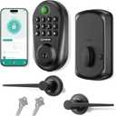 IRONZON Keyless Entry Door Lock Deadbolt with Handles Set Fingerprint Smart Door Lock with Keypad, Digital Auto-Locking Deadbolt, Electronic Entry Lock for Front Door