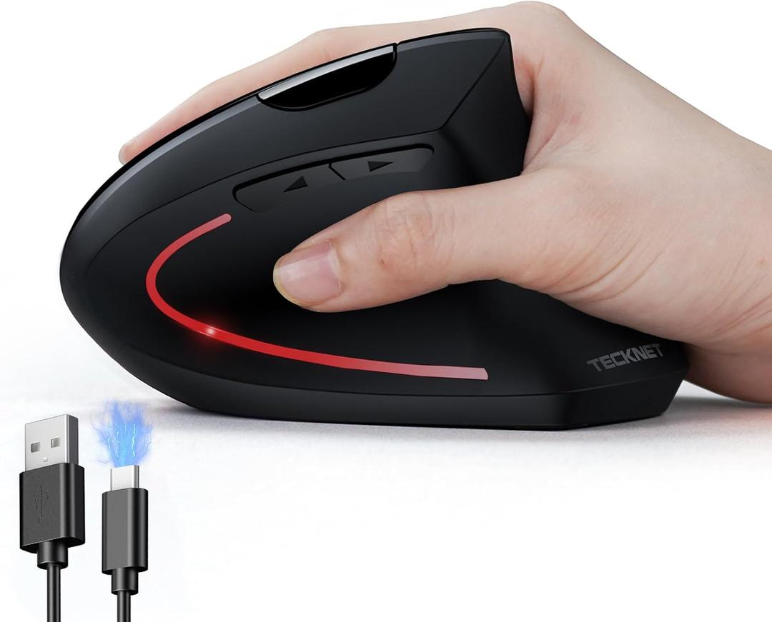 TECKNET Ergonomic Mouse, Rechargeable Vertical Ergo Mouse Wireless 800-4800 Levels 5 Adjustable DPI, Silent 2.4GHz Optical Carpal Tunnel Mouse for Right Hand, USB Wireless Mice for Laptop, PC (Black)