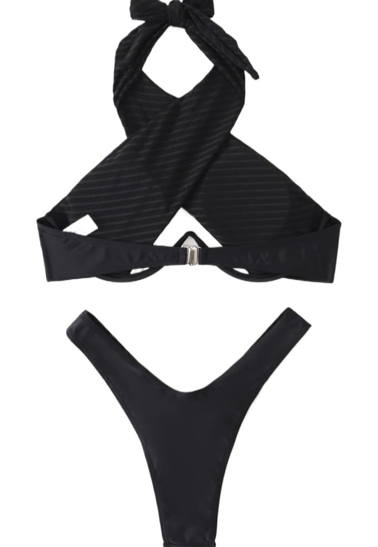 Two Piece Bathing Suits for Women Cross High Cutout Bikini Swimsuit, Size Small