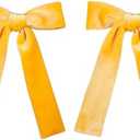 Yellow Velvet Ribbon Hair Bows 5" Soft Velvet Bow Alligator Clip Barrettes Toddler Teen Long Tail Ponytail Knot Bows Hair Accessories for Little School Girls Kids Baby Pack of 2