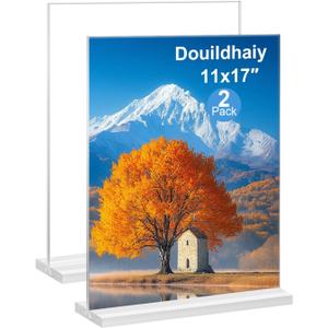 Acrylic Picture Frame 11x17 inches, 2 Pack Clear Plastic Picture Sign Holder Standing,Vertical Double Sided Picture Desktop Display for Photo,Home, Office and Store