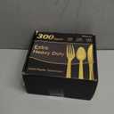 300 Count Extra Heavy Duty Gold Plastic Silverware, 100 Forks, 100 Spoons, 100 Knives, BPA-Free, Heat Resistant, Disposable Plastic Utensils Set, Plastic Cutlery Set, Plasticware Bulk