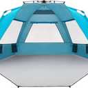 Easthills Outdoors Instant Shader Enhanced Deluxe XL Beach Tent Easy Set Up 4-6 Person Popup Sun Shelter 99" Wide for Family UPF 50+ Double Silver Coating with Extended Zippered Floor Pacific Blue