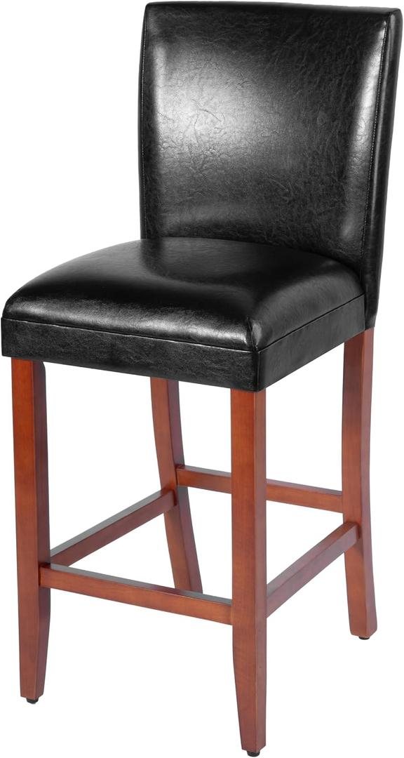 HomePop Home Decor Classic Counter Height Bar Stool, Set of 1, 29 Inch, Faux Leather Upholstered, Decorative Home Furniture, Black