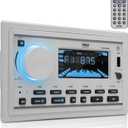 Pyle Boat Bluetooth Marine Stereo Receiver-Marine Head Unit Double DIN Stereo Receiver Power Amplifier&Speaker Kit-Hands-Free Calling,AM/FM/MP3/BT/USB/AUX-Remote,Speakers-Pyle PLMR3DNWT(White)