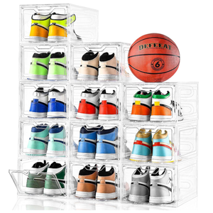 12 Pack Thicken & Sturdy Clear Shoe Storage Organizer with Magnetic Door, Shoe Boxes Clear Plastic Stackable for Closet, Shoe Rack for Sneaker Boot Container, Shoe Cabinet Fit up to US Size 12