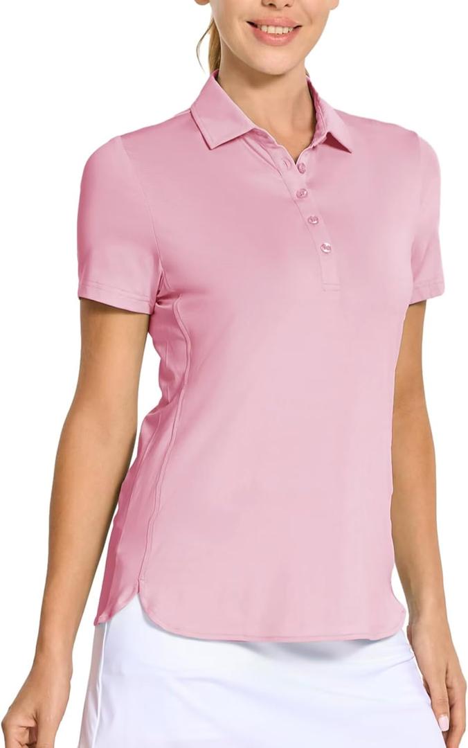 M MAELREG Womens Golf Shirt Short Sleeve 5 Buttons Quick Dry Casual Solid Moisture Wicking Tennis Polo Shirts for Women (M)