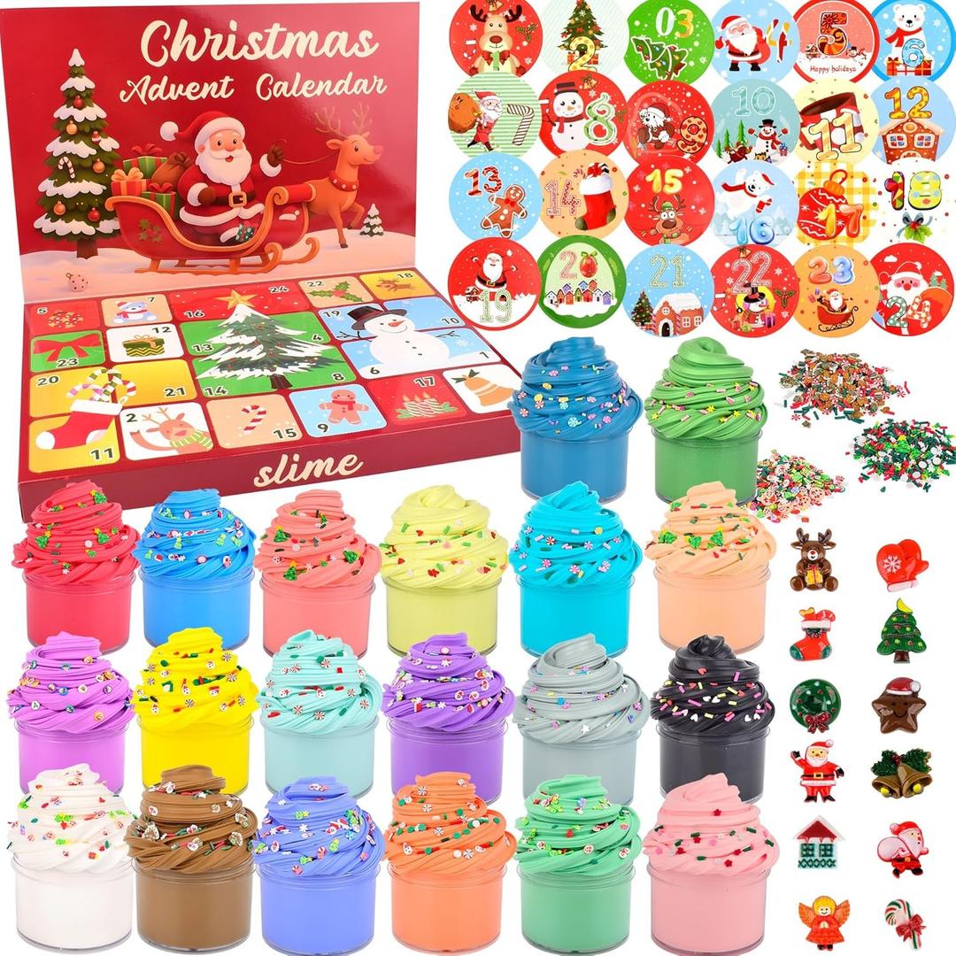 Christmas Slime Kit - 24 Pack Slime Party Favors for Kids, Christmas Stocking Stuffers,Soft, Non-Sticky, DIY Surprise Slime for Girls & Boys