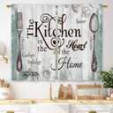 Teal Farmhouse Rustic Kitchen Curtains Wooden Wood Small Short Cafe Window Curtains Vintage Fork Spoon Retro Rod Pocket Bathroom Living Room Bedroom Drapes Treatment 2 Panels (27.5x39 Inch)