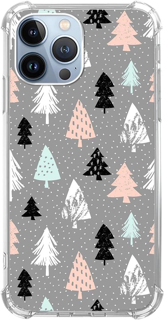 Pink White Black Christmas Trees Case Compatible with iPhone 15 Pro Max, Winter Christmas Cartoon Case for iPhone 15 Pro Max, Cool TPU Bumper Phone Case Cover