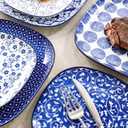 Selamica Porcelain Square Dessert Salad Pasta Plates 7.6 inches ceramic plates set of 6 microwave/dishwasher/oven safe, Vintage Blue