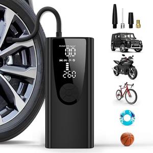 Tire Inflator Portable Air Compressor/Pump for Car Tires w/Digital Tire Pressure Gauge - Air Compressor (120 PSI) - Motorcycle, Electric Bike Pump and Bicycle Pump w/LED Light