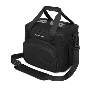 SUNNY BIRD 12L Large Insulated Lunch Bag, Leakproof and Foldable Lunch Cooler Box for Women Adult and Men, Fits 18 Cans (Black 01)