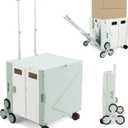 76L Folding Utility Cart Portable Rolling Crate Handcart Shopping Collapsible Tool Box with Stair Climbing Wheels,Hidden Lid,2 Rotate Wheels,for Grocery,Shopping,Office,Storage(Green White)