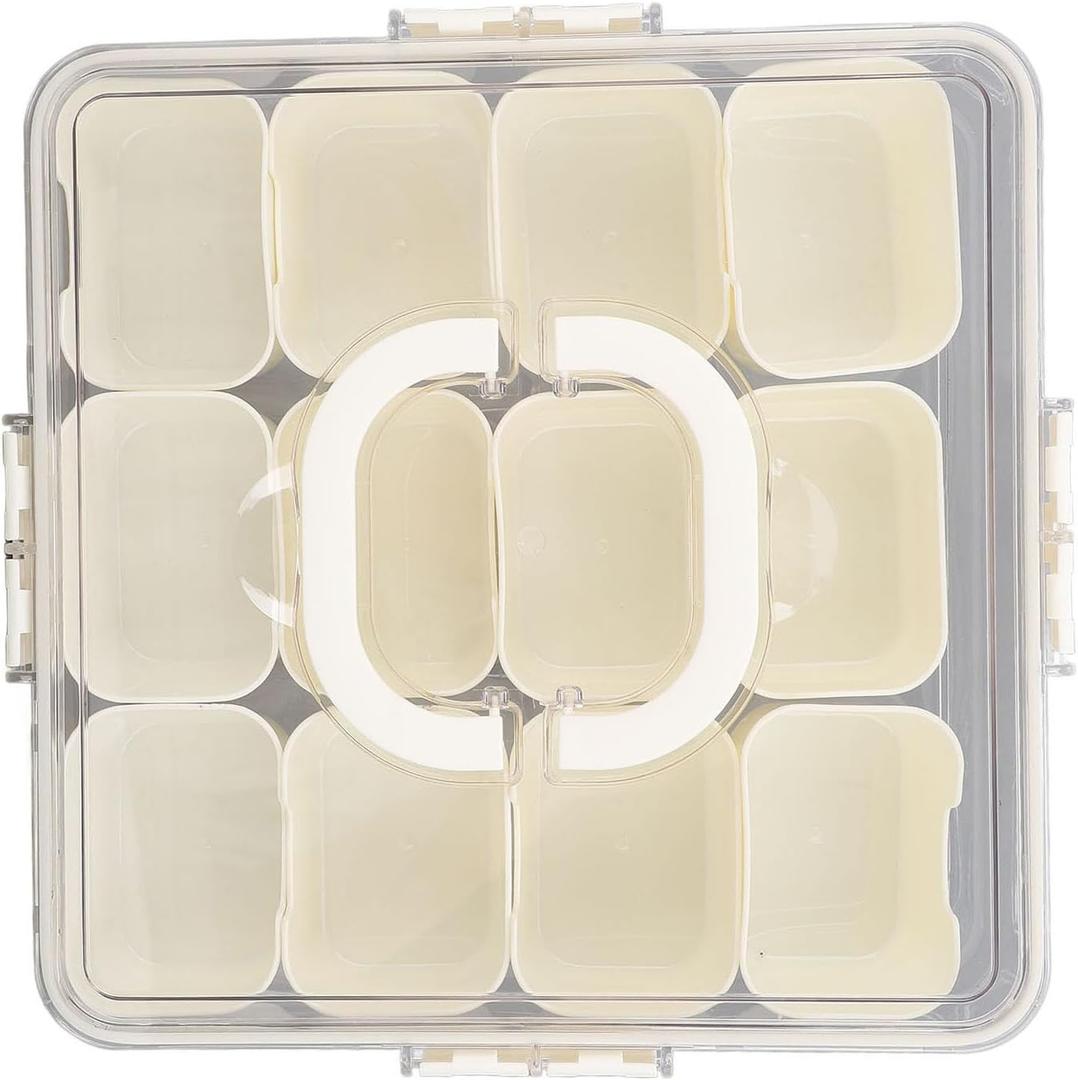 Divided Serving Tray,12 Compartments PET ABS Snack Tray with Lid and Handle for Portable Snack Platters, Spacious Divided Serving Tray Container, Suitable for Loading Candy, Nuts