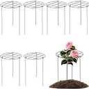 Peony Cages and Supports, Pack of 6 Metal Grow Through Plant Support Stakes Grid Plant Brace Flower Support Rings Hoops with 3 Pcs Legs for Flowers, Peonies, Rose, Lily (15.7in)