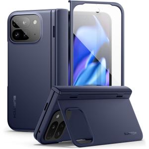 SURITCH for Google Pixel 9 Pro Fold Case, Built-in Kickstand, Screen Protector, Hinge Protection, Phone Case for Pixel 9 Pro Fold (2024), Dark Blue