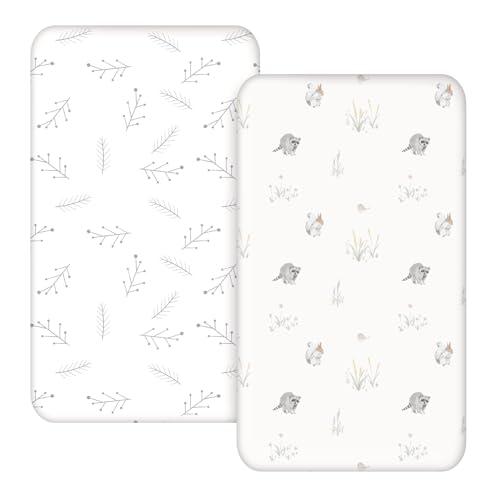 Soarwg Kids Bassinet Sheets 2-Pack for Newborn Baby Boy and Girl Gender Neutral, Soft Breathable Elastic Sheets, Universal Fit Flexible for Rectangle Round Oval Hourglass Bassinet Mattress/Pad