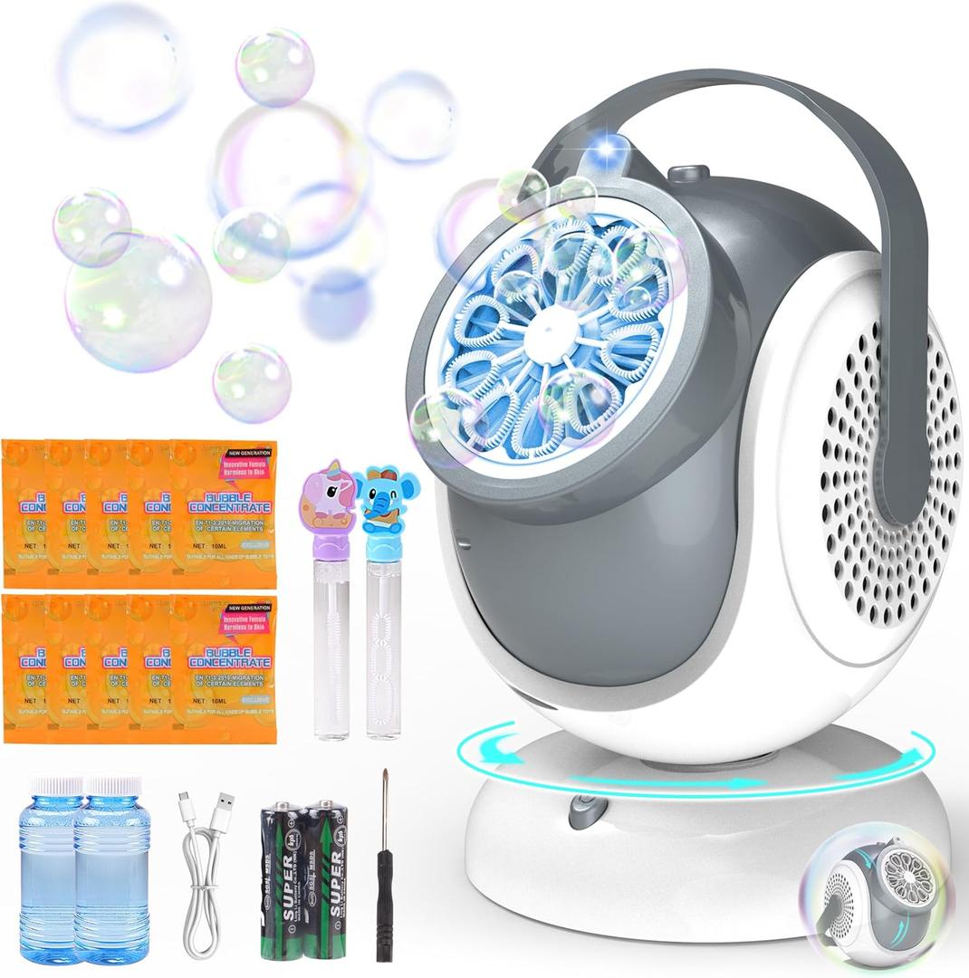Big Bubble Machine - Automatic Bubbles Blower for Kids, Toddlers - 360 Oscillation & 75 Adjustment, Bubble Toys with LED Light - Gifts for Boys, Girls, Easter, Outdoor, Birthday, Party Use