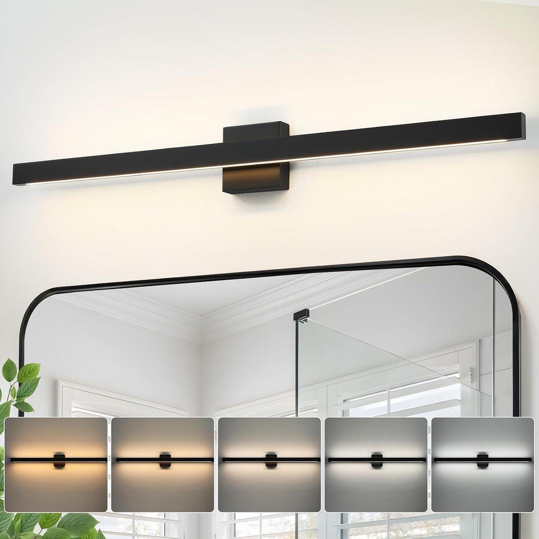 LED Modern Vanity Light: 39 Inch 5CCT Matte Black Bathroom Wall Lighting Fixtures Over Mirror 30W Dimmable Vanity Lights Bar for Restroom Bedroom