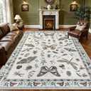 8x10 Area Rugs Living Room Rug: Vintage Washable Rug Floral Soft Carpet Indoor Floor Non-Slip Boho Stain Resistant Large Carpets for Bedroom Kids Nursery Dining Room Farmhouse Home Office Beige