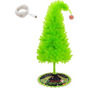 Christmas Tree 6ft, Top Curved 6ft Upright 7ft Lime Green Xmas Tree with Tree Skirt, Easy Setup Whimsical Artificial Christmas Tree for Christmas Decorations